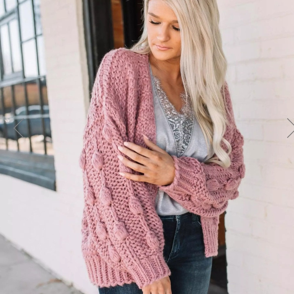 Trendy Dusty Mauve Bubble Sleeve Cardigan